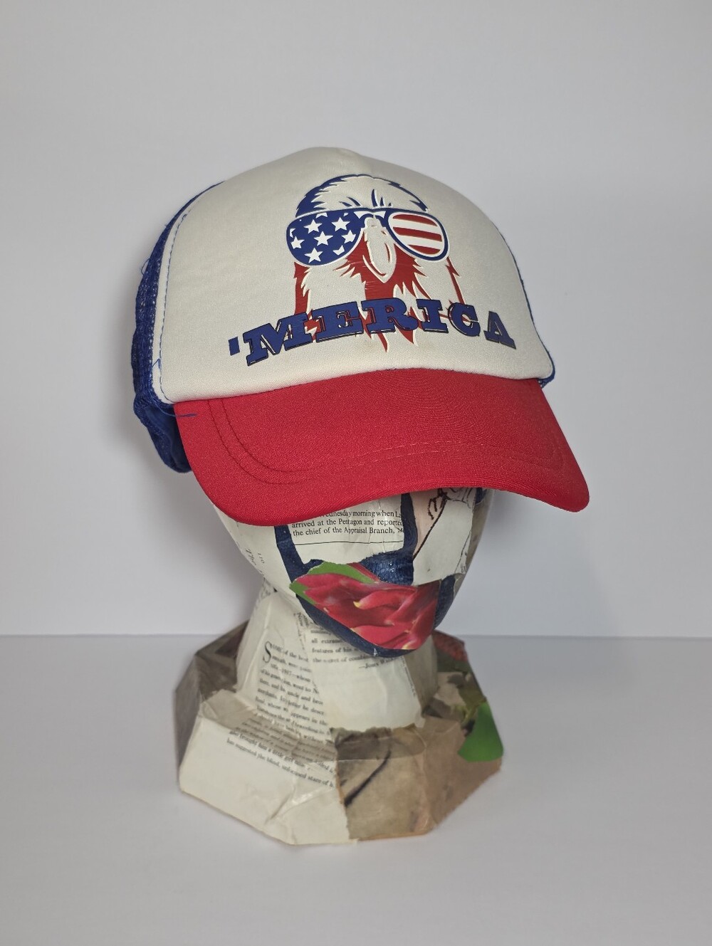 Merica Bald Eagle Patriotic Trucker Hat - Red White Blue USA Snapback Cap